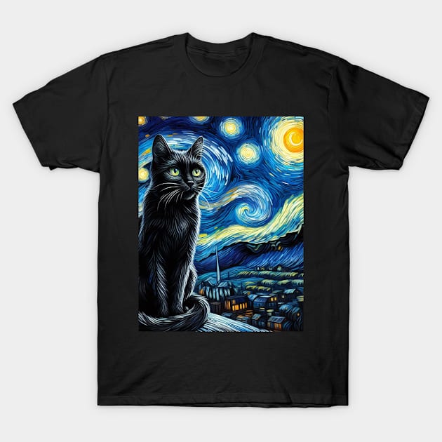 The black cat and the starry night T-Shirt by Geek Culture